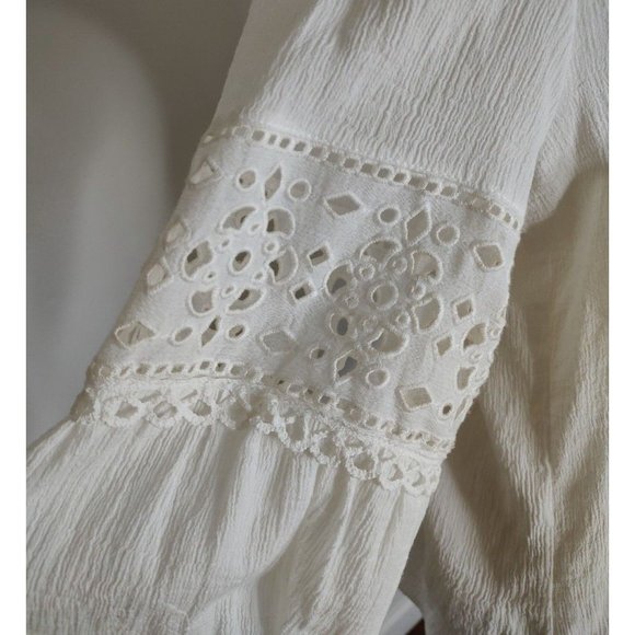 Max Studio Top Blouse Button Up Shirt White sz L Eyelet Balloon Sleeve… - Picture 3 of 8
